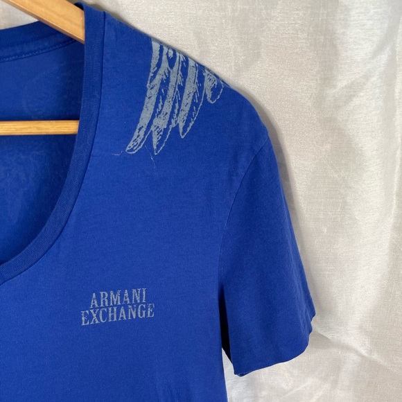 Armani Exchange Royal Blue Grey Angel Wing Graphic Print Short Sleeve Tee Shirt - Picture 2 of 4